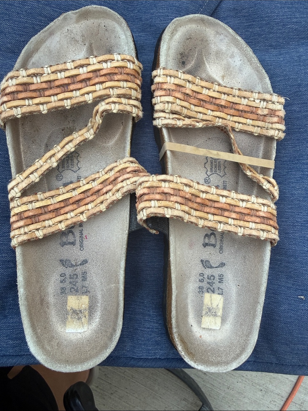 Braided Double-Strap Slide Sandals in Tan and Brown